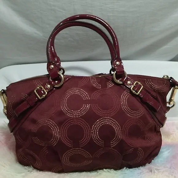 SALE! Auth Coach Sophia Mad Dotted Art Dark Red/Gold Bag & NWT Wristlet Bundle - Picture 4 of 16